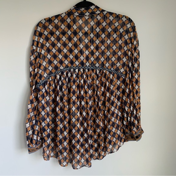 NWT Zara Woman Premium Denim Collection Geometric Print Metallic Blouse - Picture 6 of 10